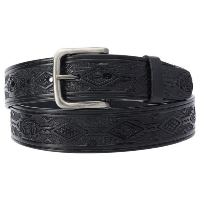 Aztec Embossed Oil Tan Leather Belt Black - Cinto de Piel