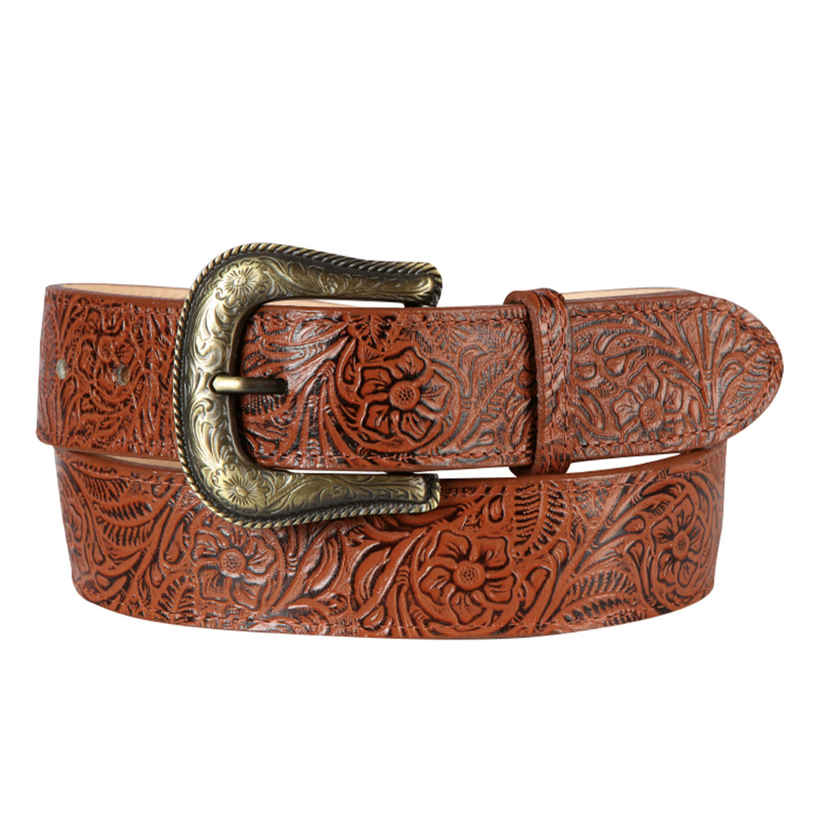 Women's Tooled Belts Cognac