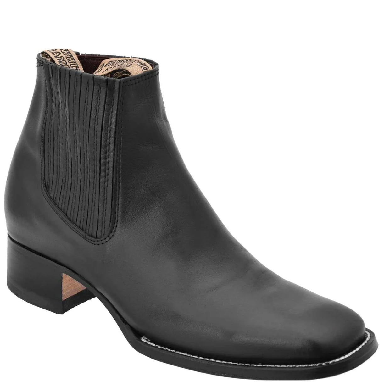 Mens Black Square Toe Ankle Boot