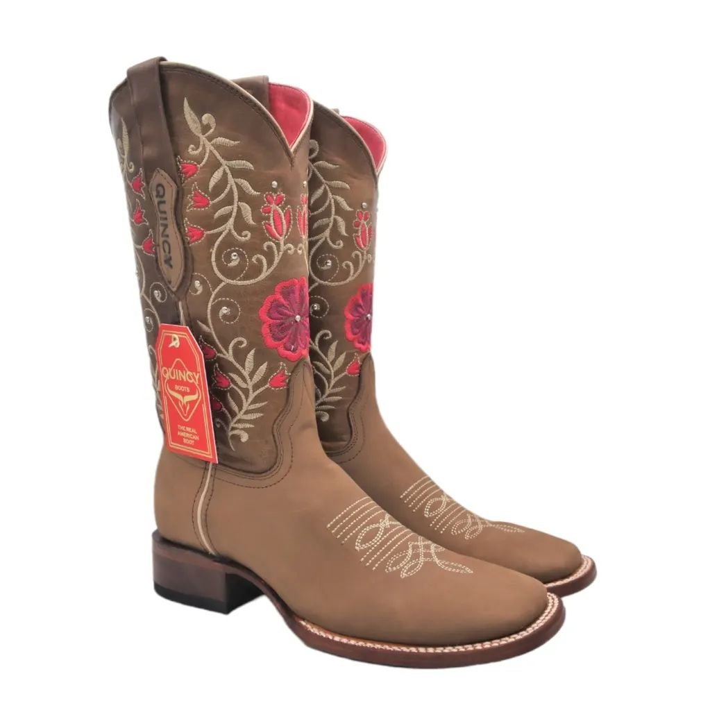 Botas Altas de Cuero con Flores para Mujer en Horma Rodeo Q322F6231