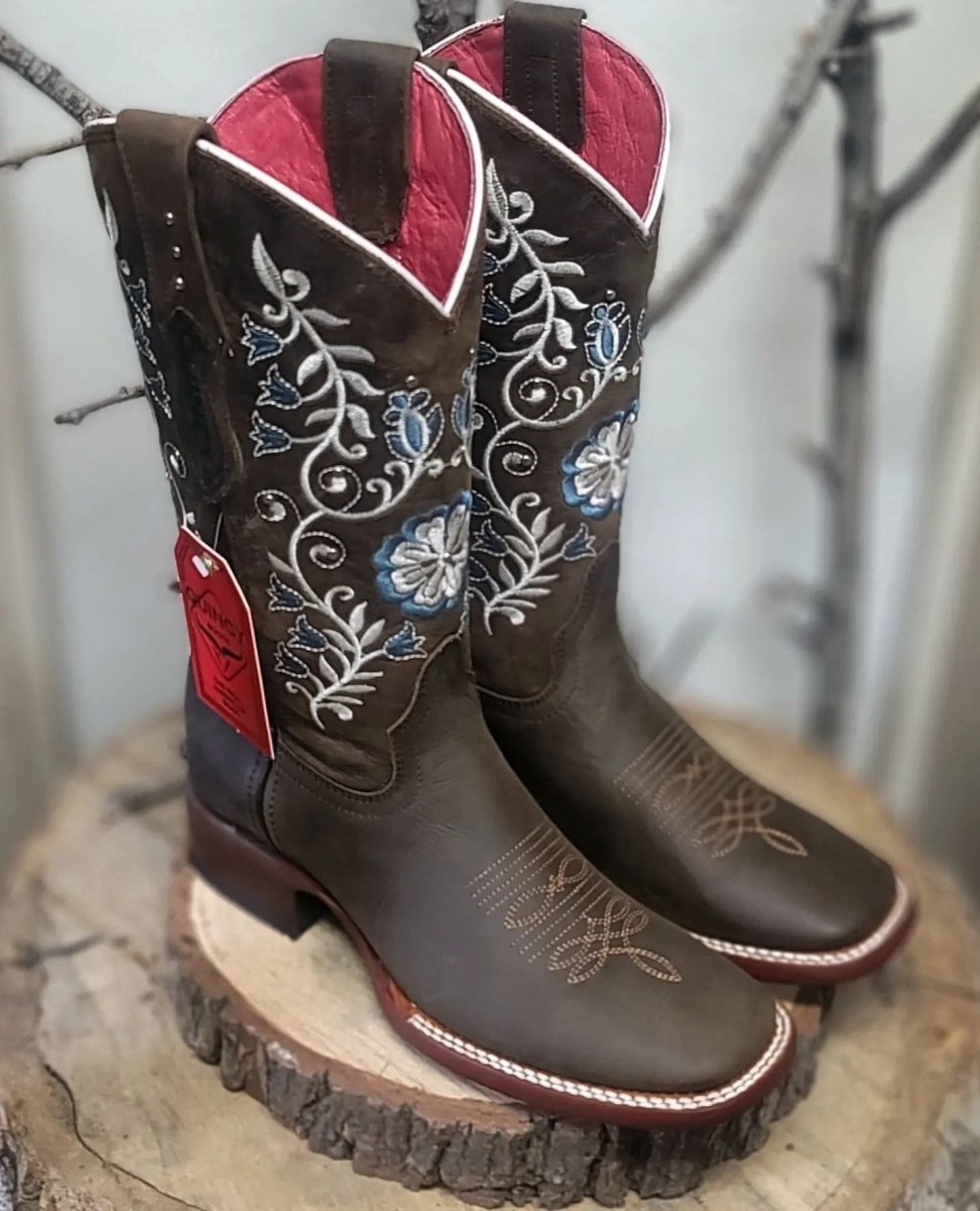 Botas Altas de Cuero con Flores para Mujer en Horma Rodeo Q322F6259