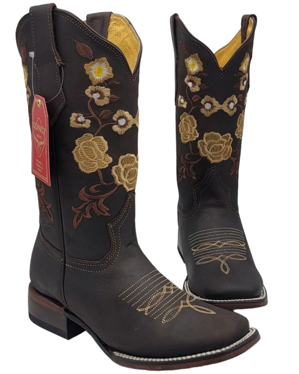 Botas Altas de Cuero con Flores para Mujer en Horma Rodeo Q322MF6294