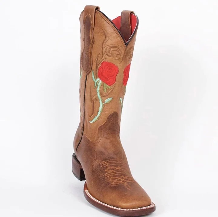 Botas Altas de Cuero con Flores para Mujer en Horma Rodeo Q322R6251