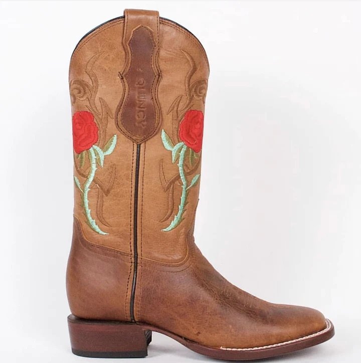 Botas Altas de Cuero con Flores para Mujer en Horma Rodeo Q322R6251