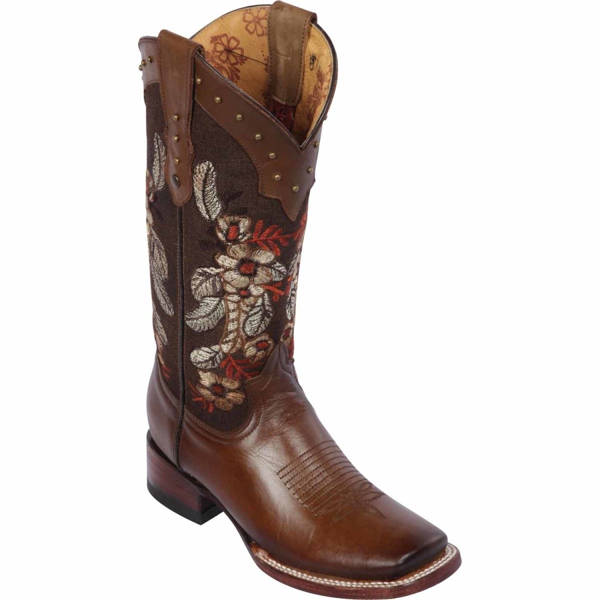 Botas Altas de Cuero con Flores para Mujer en Horma Rodeo Q322T4259