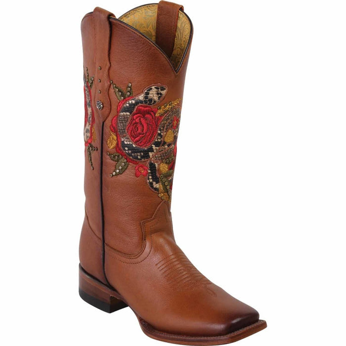 Botas Altas de Cuero con Flores para Mujer en Horma Rodeo