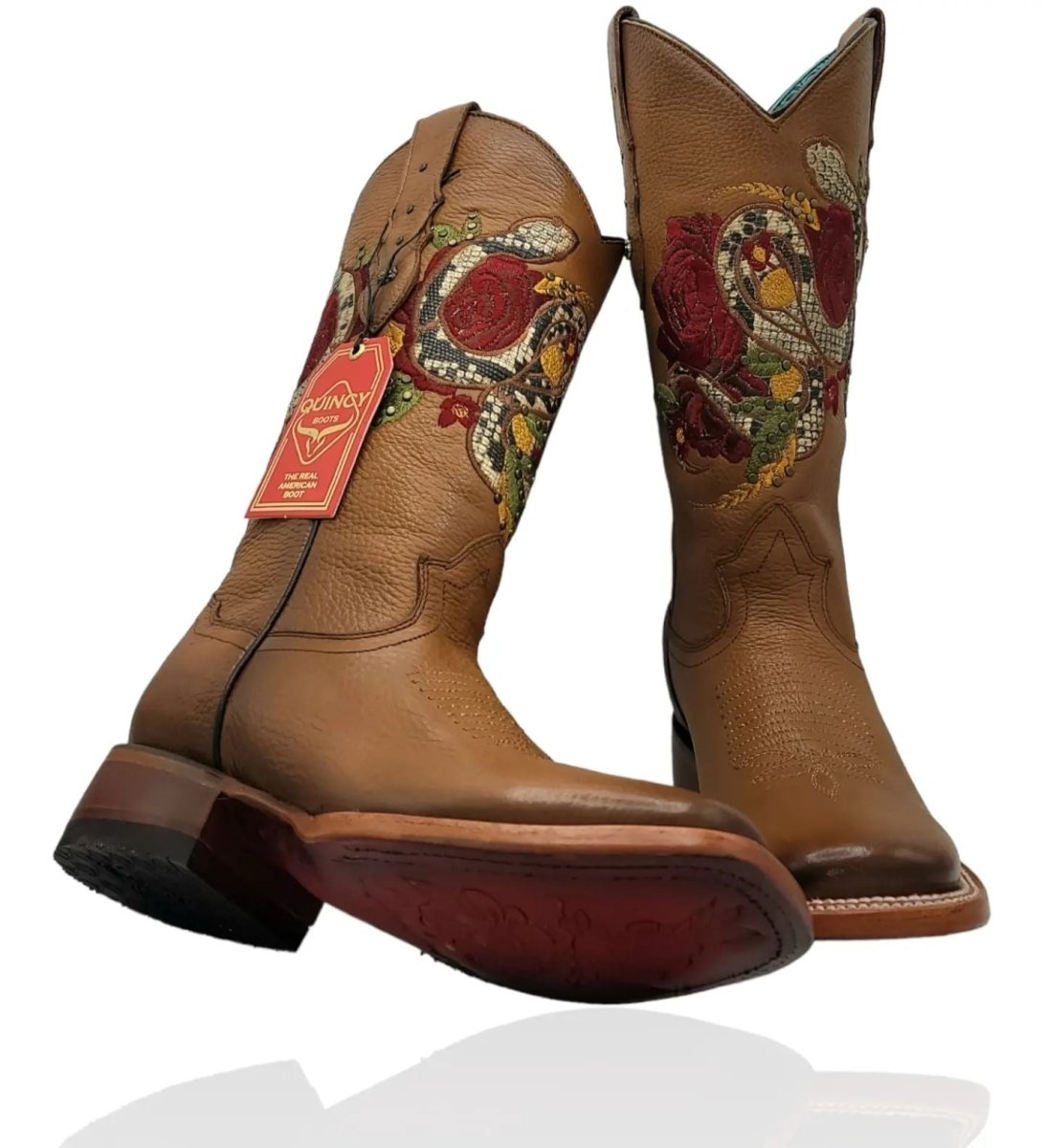 Botas Altas de Cuero con Flores para Mujer en Horma Rodeo Q322SF5251
