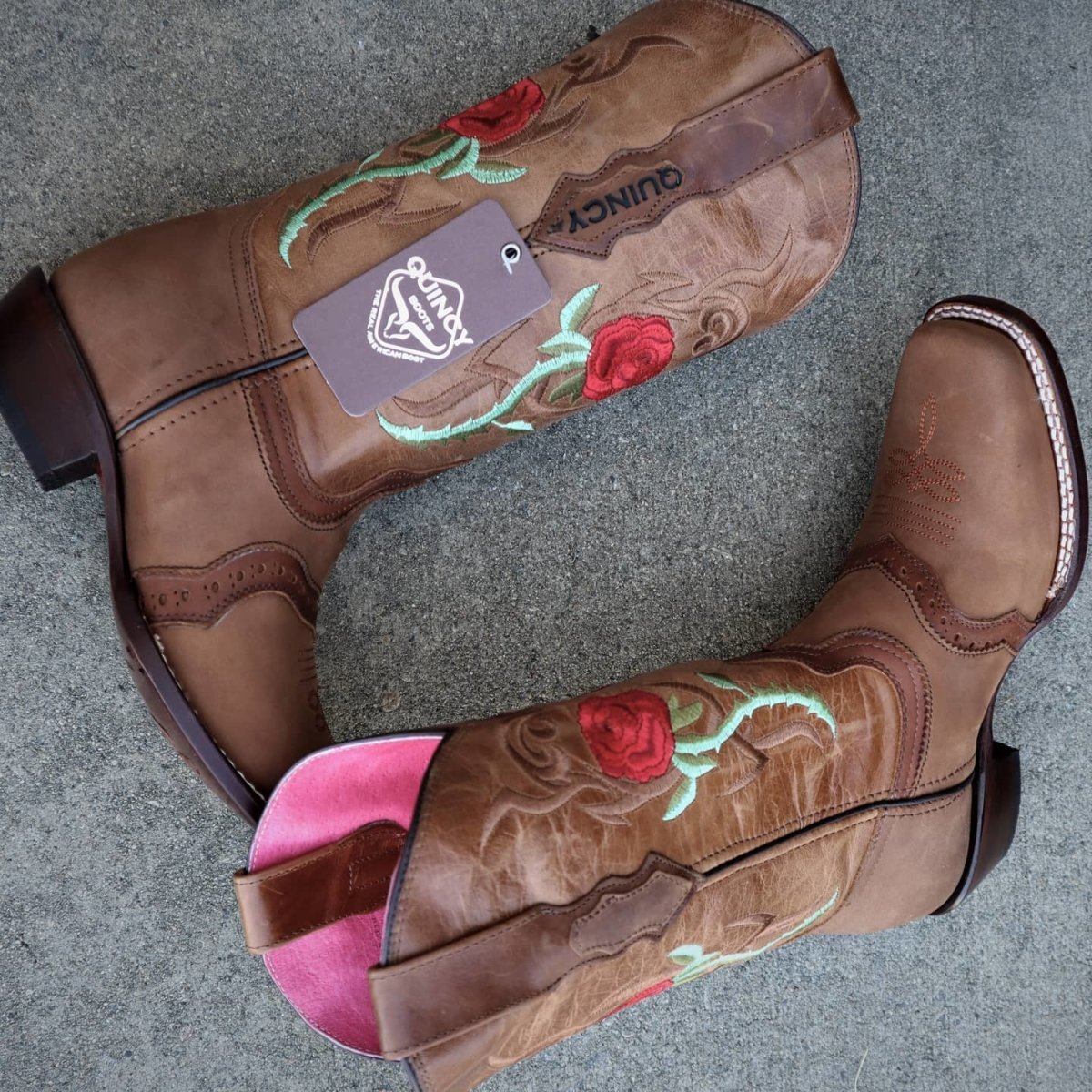 Botas Altas de Cuero Crazy con Rosas para Mujer en Horma Rodeo Q312R6251