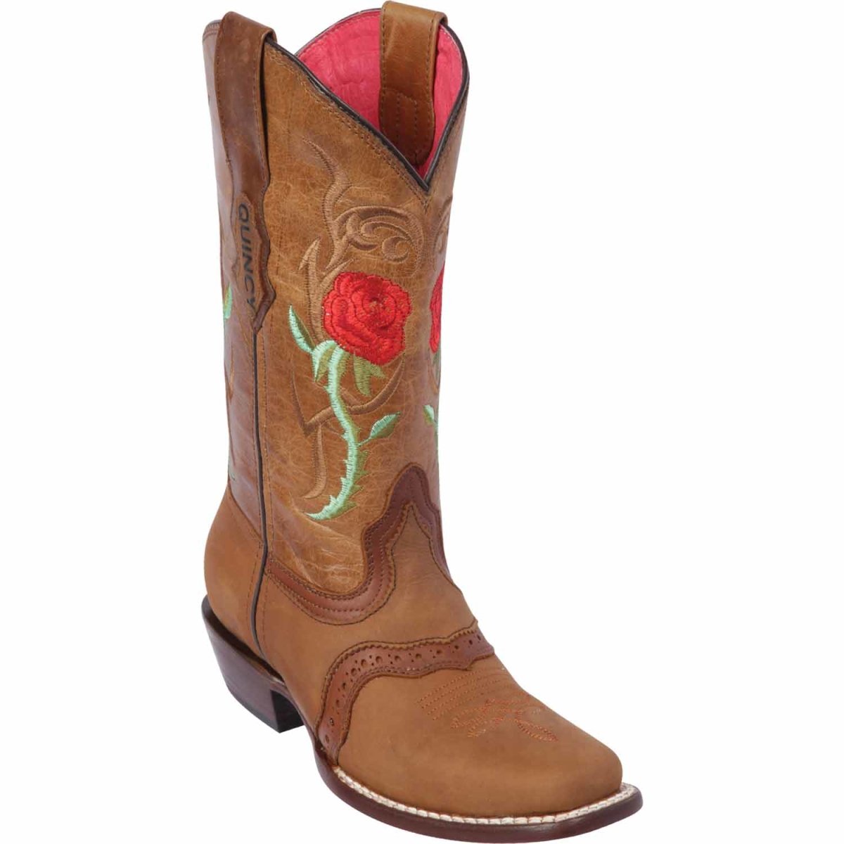 Botas Altas de Cuero Crazy con Rosas para Mujer en Horma Rodeo Q312R6251