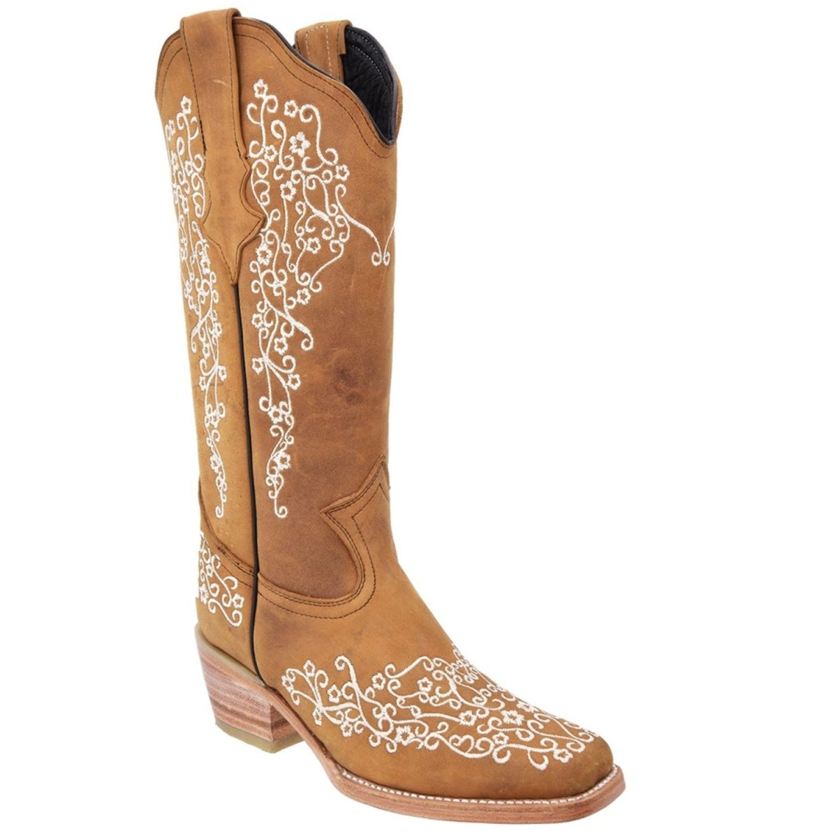 Botas Altas de Cuero Nobuck Horma Rodeo para Mujer Color Miel WD-484