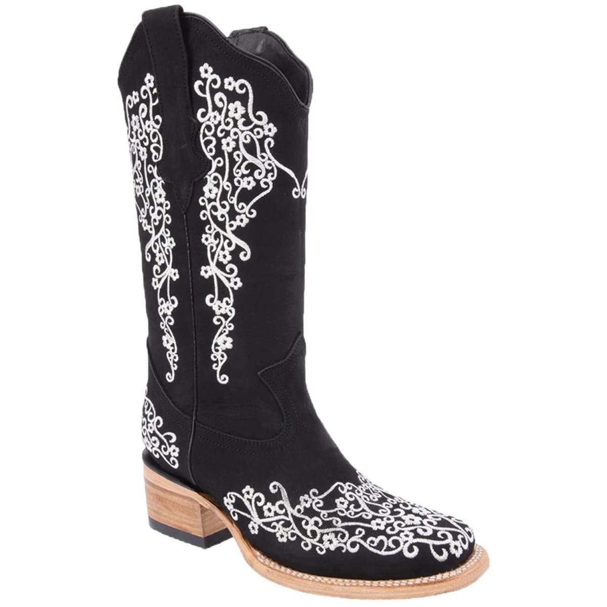 Botas Altas de Cuero Nobuck Horma Rodeo para Mujer Color Negro WD-481