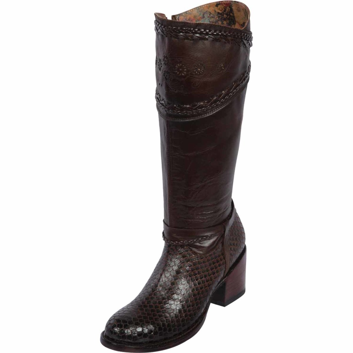 Botas Altas de Piton Grabado para Mujer en Punta Oval Q395794