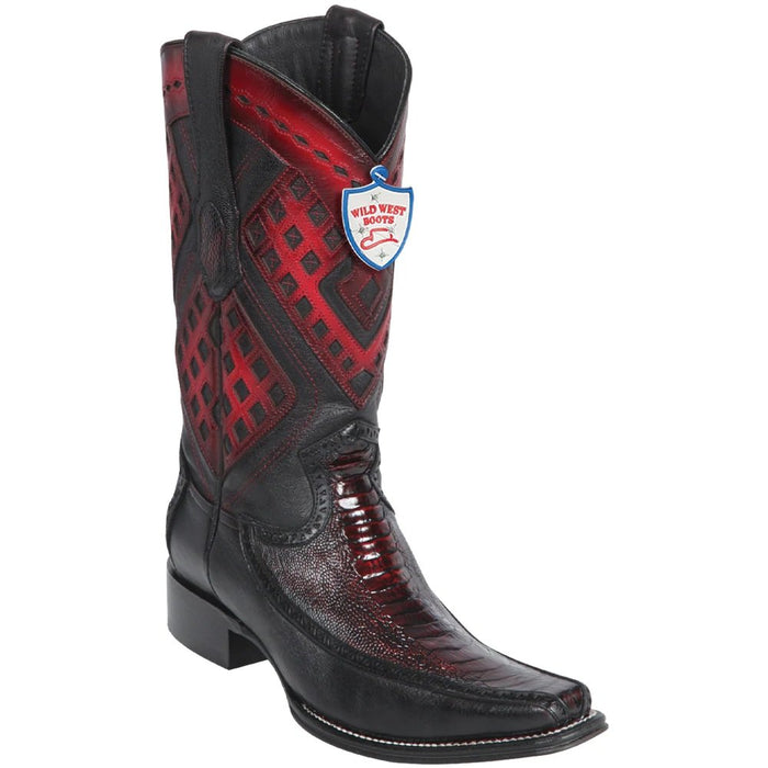 Botas de Avestruz con Venado Horma Europea Black Cherry