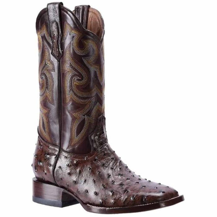 Botas de Avestruz Grabada Horma Rodeo Cuadrada Color Café