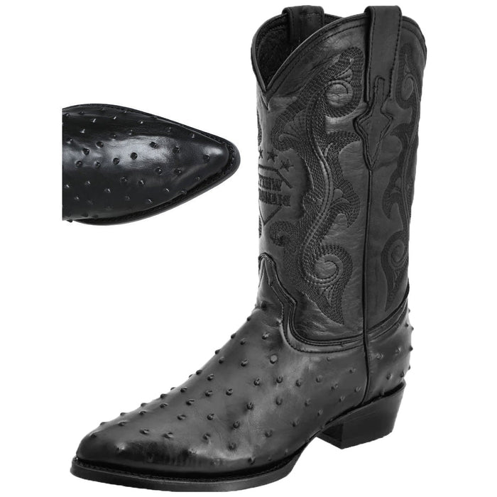 Botas de Avestruz Grabado con Horma Puntal 900 Color Negro WD