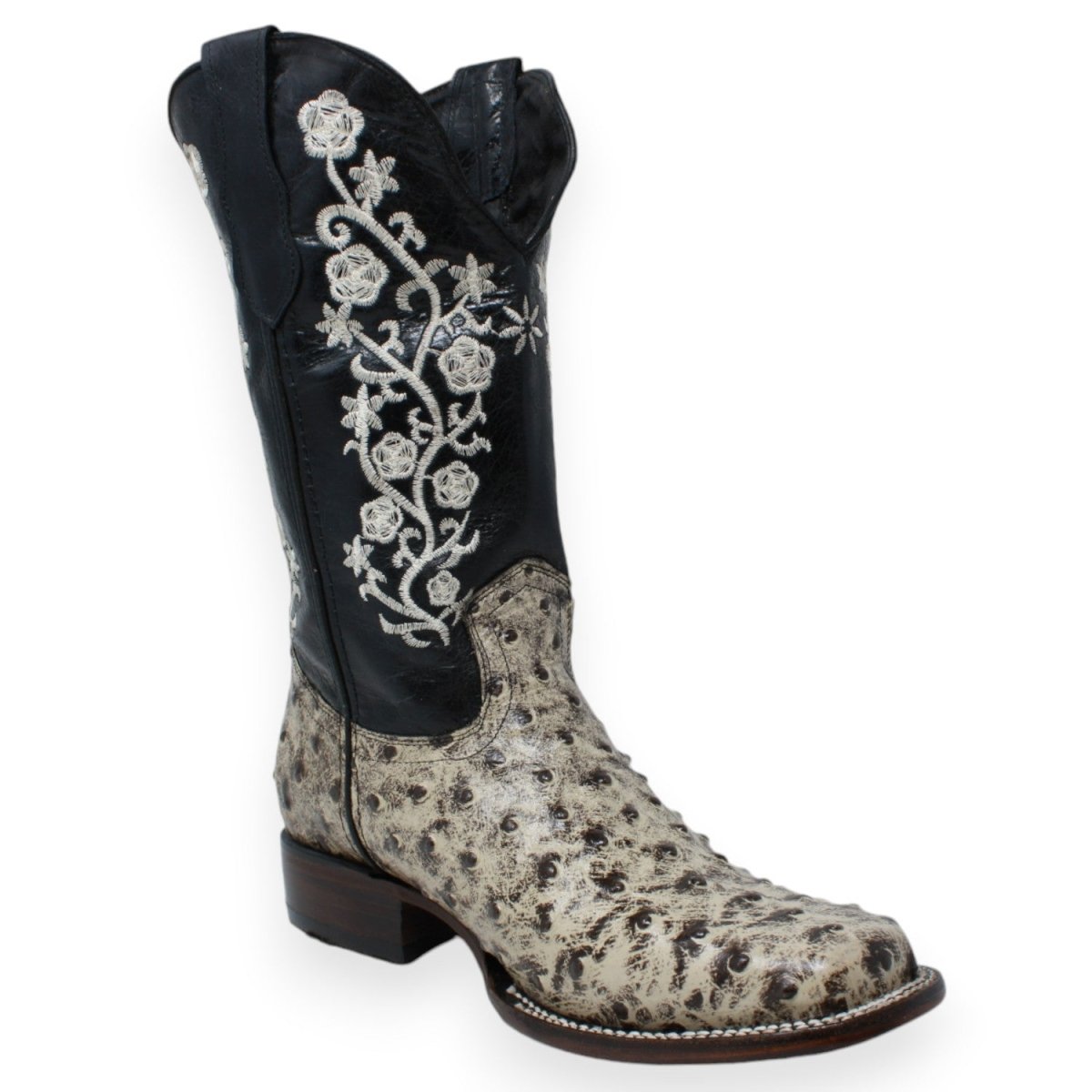 Botas de Avestruz Grabado Horma Rodeo para Mujer Color Blanco WD-502