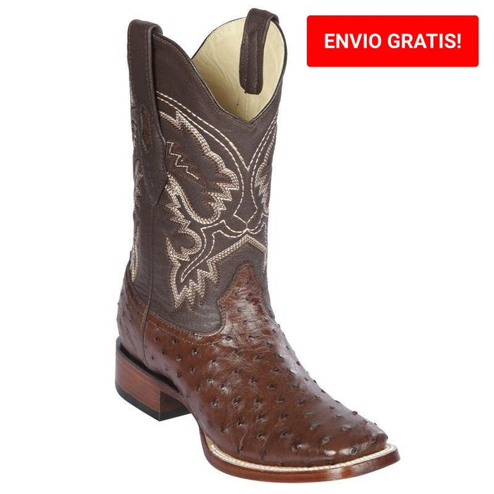 Botas de Avestruz Original Punta Cuadrada Color Cafe