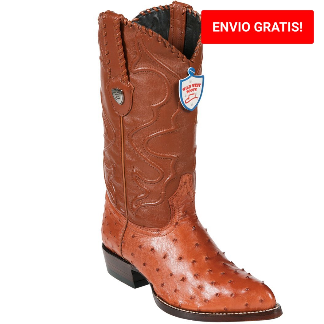 Botas Cognac de Avestruz Grabado en Horma Puntal WD-173