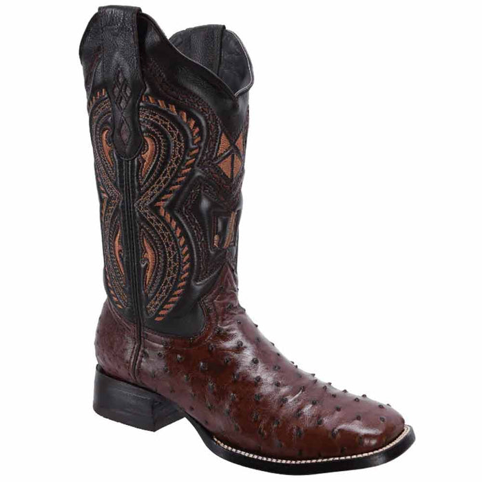 Botas de Avestruz Original Horma Rodeo Cuadrada Color Cafe JB