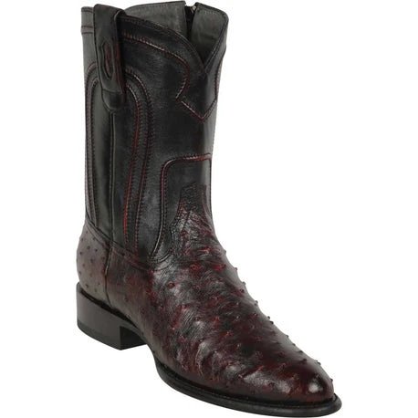 Botas de Avestruz Original Horma Roper con Zipper Color Black Cherry
