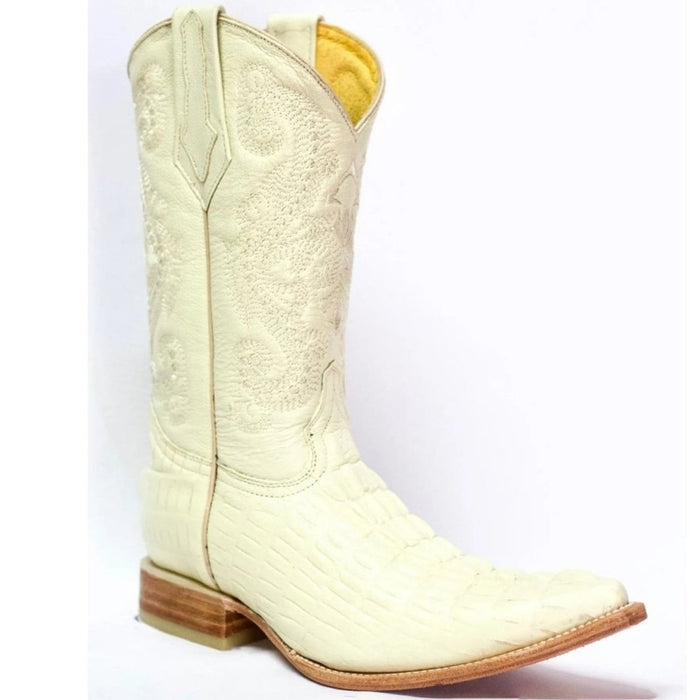 Botas de Cocodrilo Grabado Horma 3X Aladino Color Hueso ROD