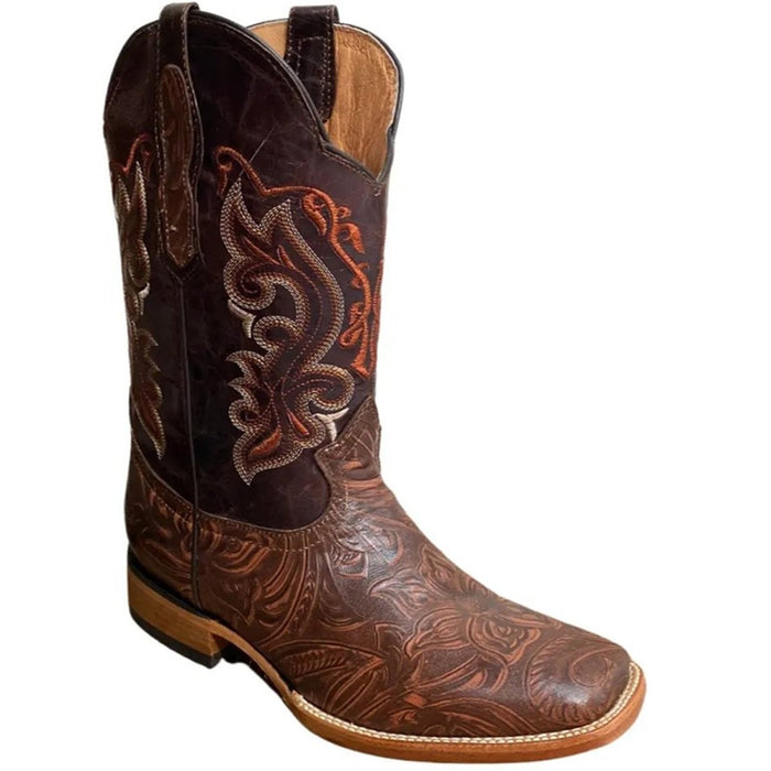 Botas de Cuero Cincelada Horma Rodeo Cuadrada Color Chedron