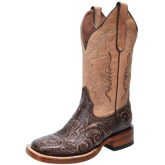 Botas de Cuero Cincelado Horma Rodeo para Mujer Color Arena