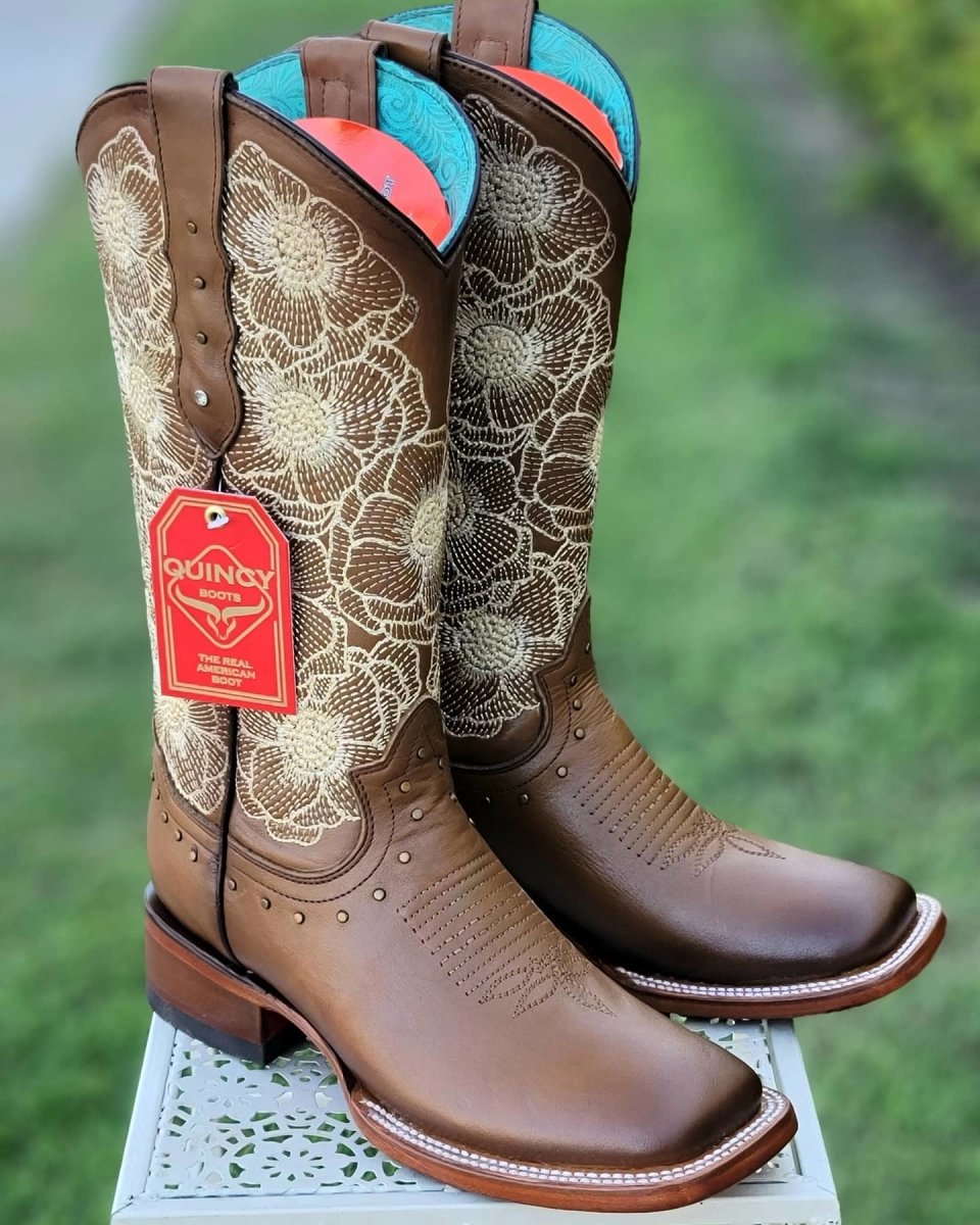 Botas de Cuero con Flores para Mujer en Horma Rodeo Q322GB5259