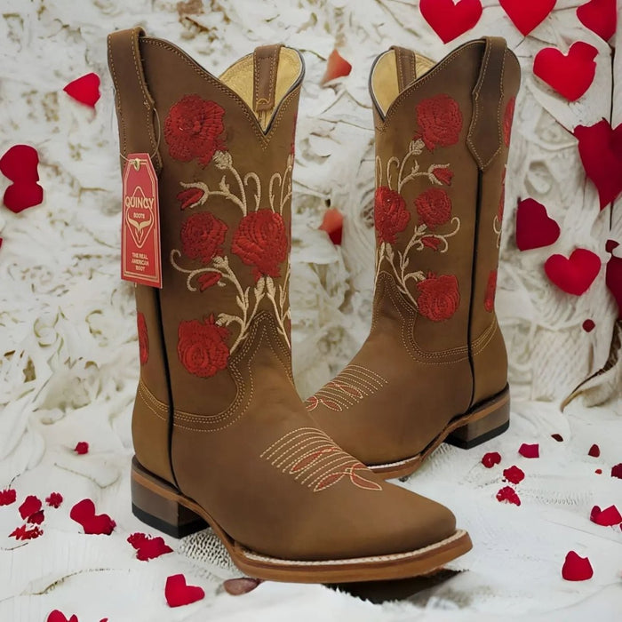 Botas de Cuero con Flores para Mujer en Horma Rodeo