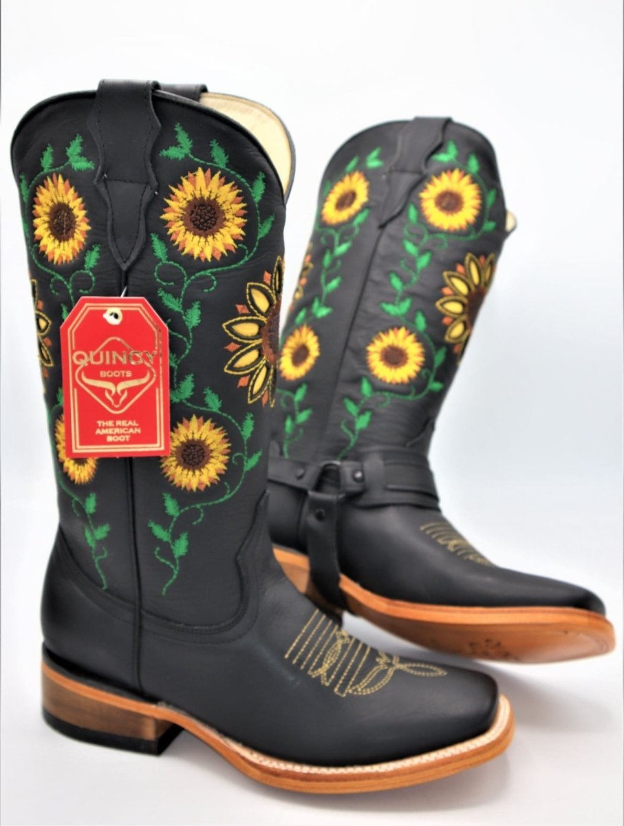 Botas de Cuero con Girasoles para Mujer en Horma Rodeo Q322GL6205