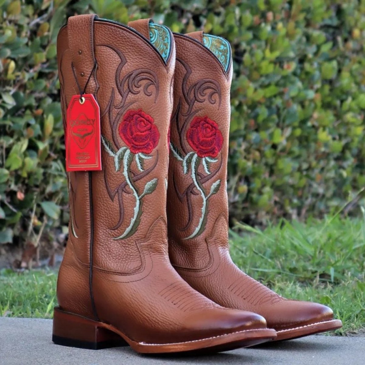 Botas de Cuero con Rosas para Mujer en Horma Rodeo Q322R2751