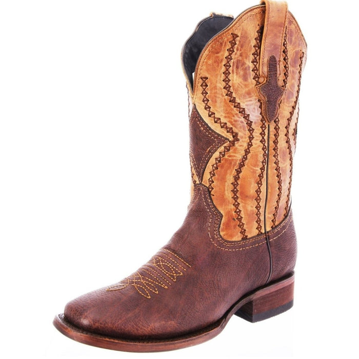 Botas de Cuero Cuello de Toro Original Horma Rodeo Cuadrada Color Cafe