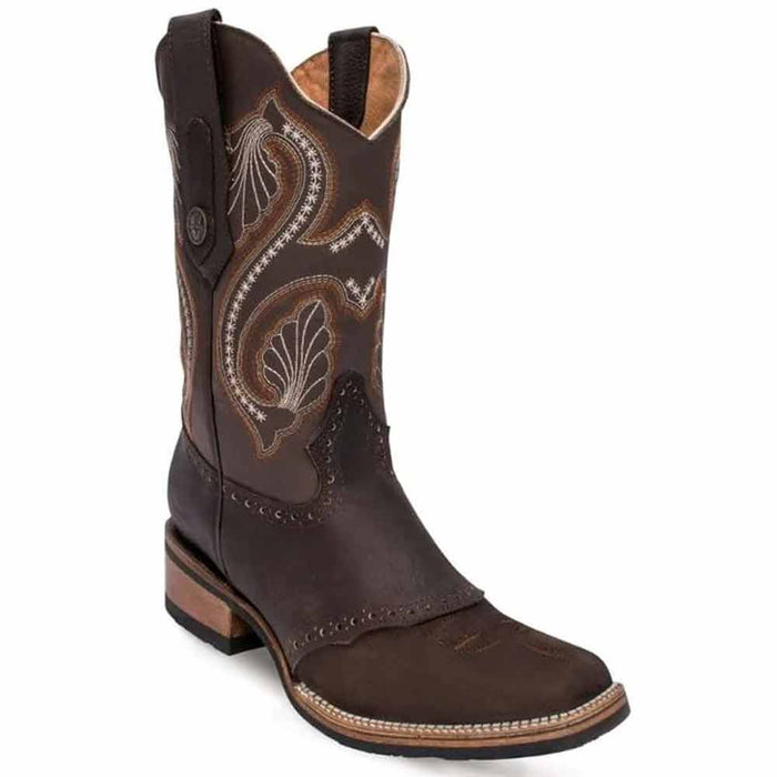 Botas de Cuero Horma Rodeo para Mujer Color Cafe con Antifaz