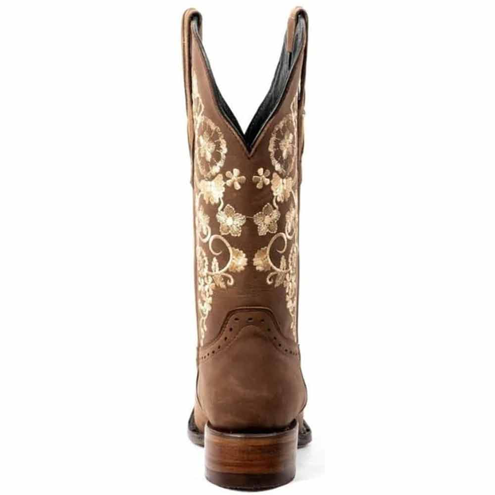 Botas de Cuero Horma Rodeo para Mujer Color Cafe con Girasoles JB-1501CAF