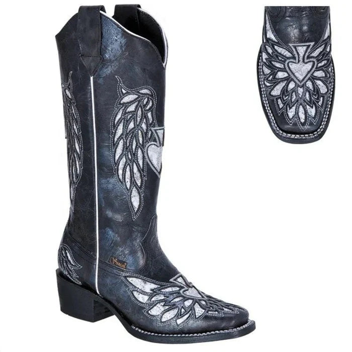 Botas de Cuero Horma Rodeo para Mujer Color Negro JB