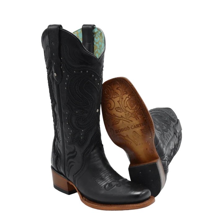 Botas de Cuero Horma Rodeo para Mujer Color Negro JB-STEPHANIEBLACK