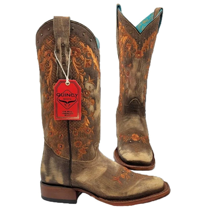 Botas de Cuero Lijado para Mujer en Horma Rodeo Color Tan