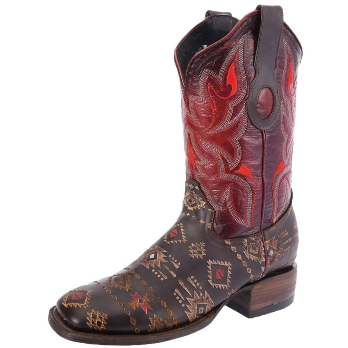 Botas de Cuero Napa Original Horma Rodeo Color Cafe y Rojo WD