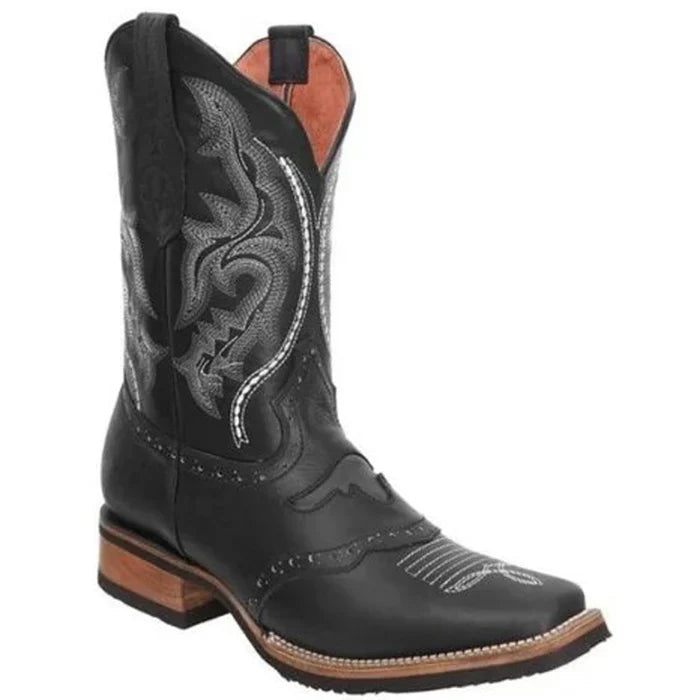 Botas de Cuero Original Horma Rodeo Color Negro con Torito Suela de Hule JB