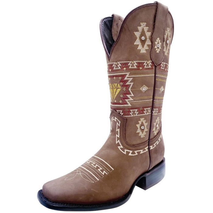 Botas de Cuero Original Horma Rodeo para Mujer Bordada Color Nogal