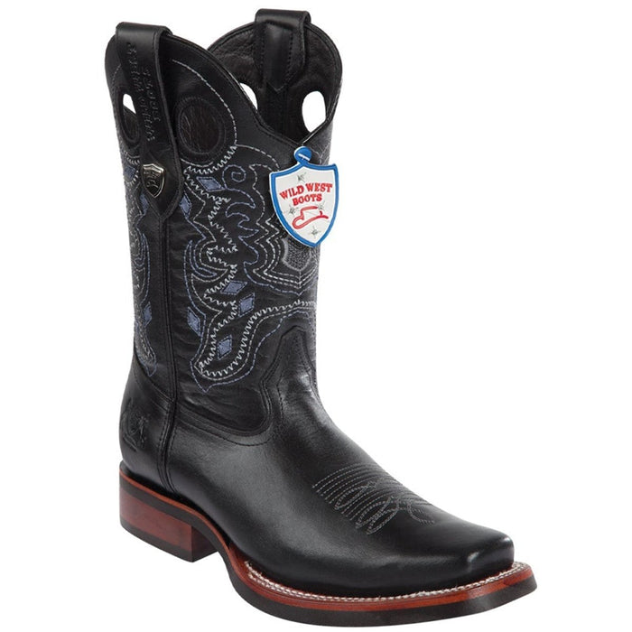 Botas de Cuero Pull Up Horma Cuadrada Ancha con Suela de Hule WW