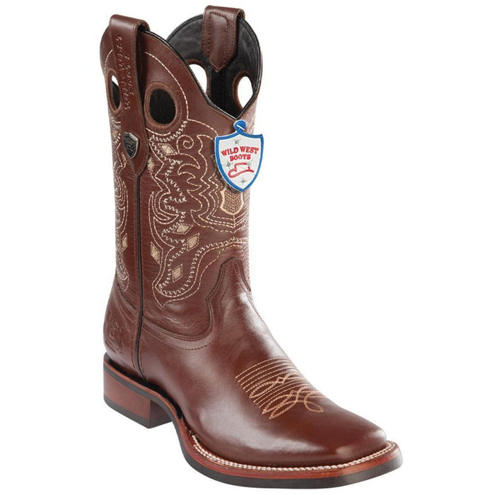 Botas de Cuero Pull Up Horma Cuadrada Ancha con Suela de Hule WW