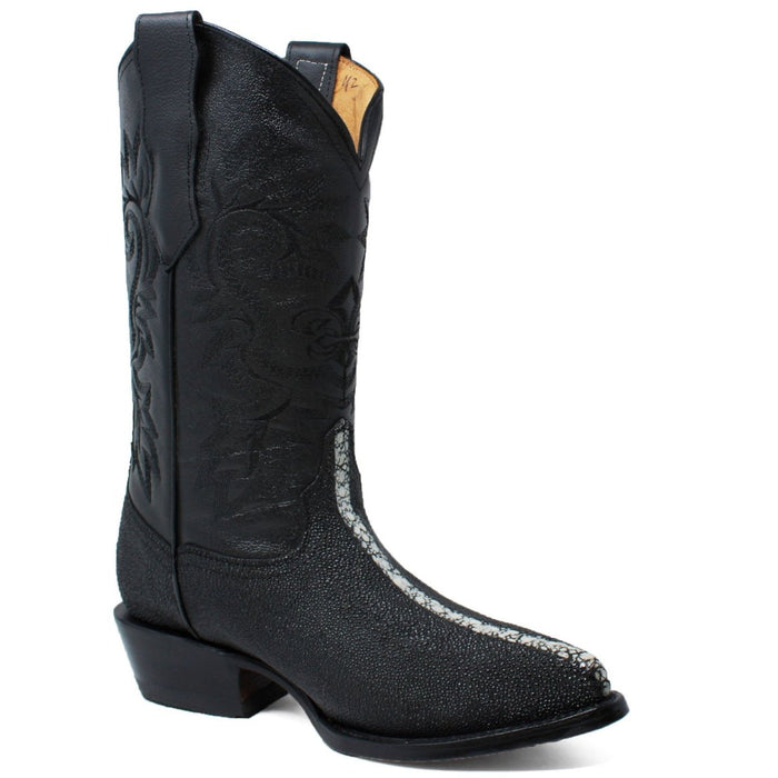 Botas de Mantarraya Perla Completa Grabada Horma Puntal Color Negro