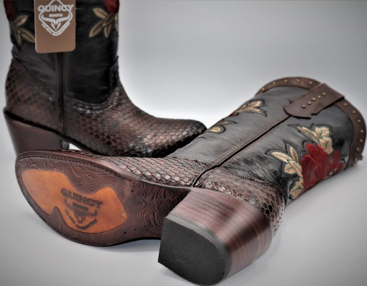 Botas de Piton Grabado para Mujer en Punta Oval Q39RT5794