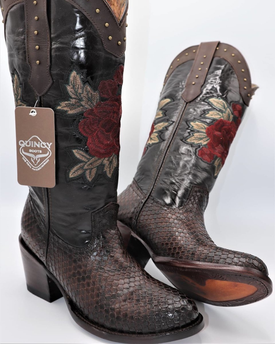 Botas de Piton Grabado para Mujer en Punta Oval Q39RT5794