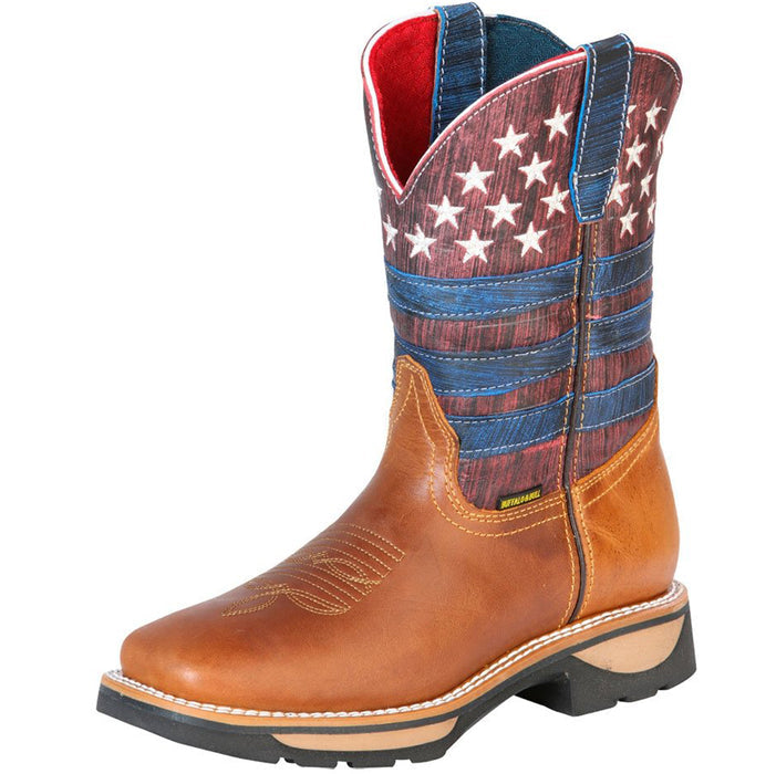 Botas de Trabajo de Cuero Horma Rodeo Color Miel con Bandera USA GEN