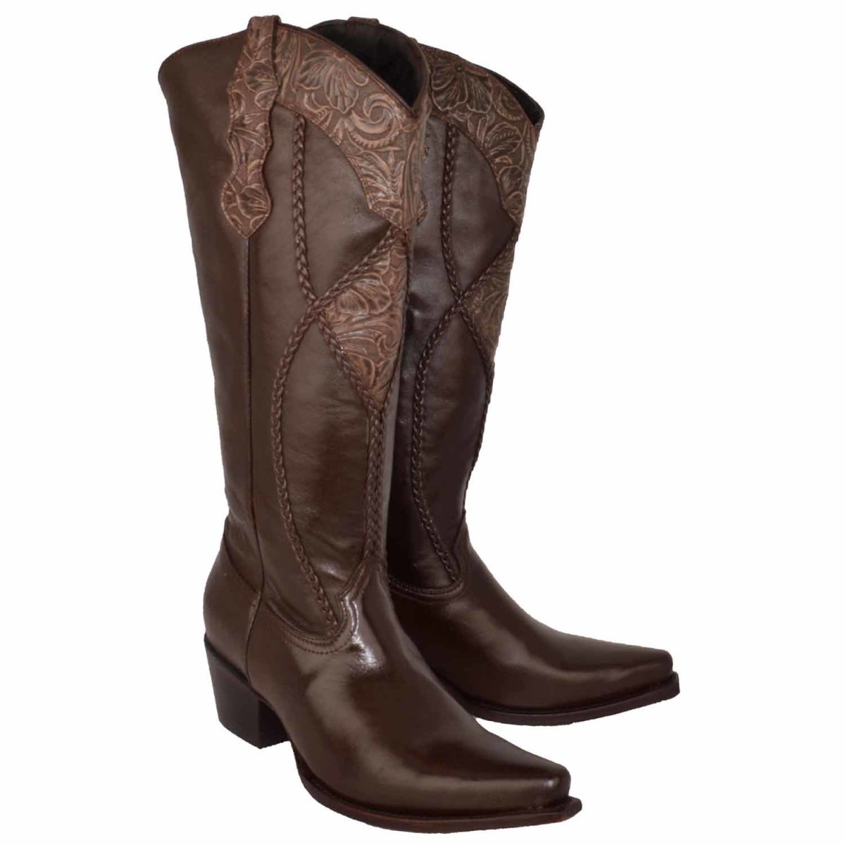 Botas de Tubo Alto de Cuero Horma Sonora para Mujer Color Cafe WD-526