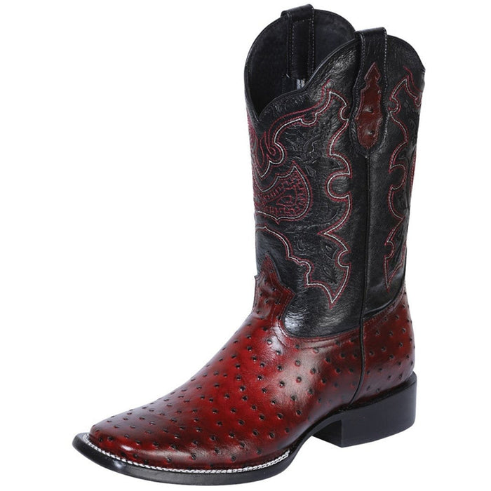 Botas de Avestruz Grabado Horma Rodeo Cuadrada Black Cherry
