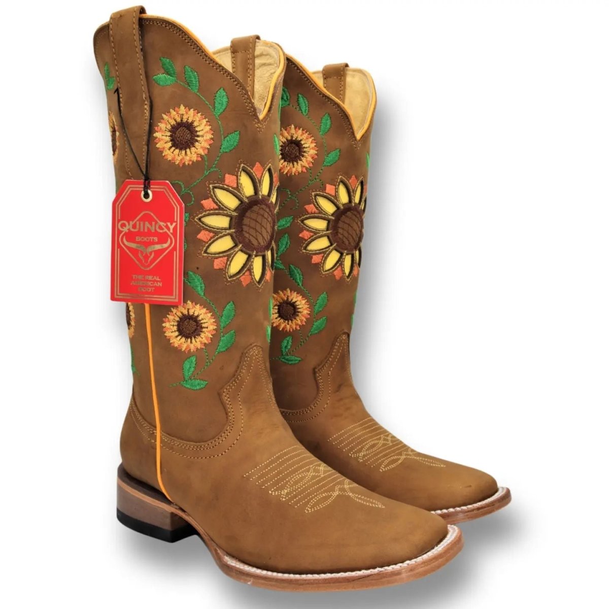 Botas Vaqueras de Cuero con Girasoles para Mujer en Horma Rodeo Q322GL6251