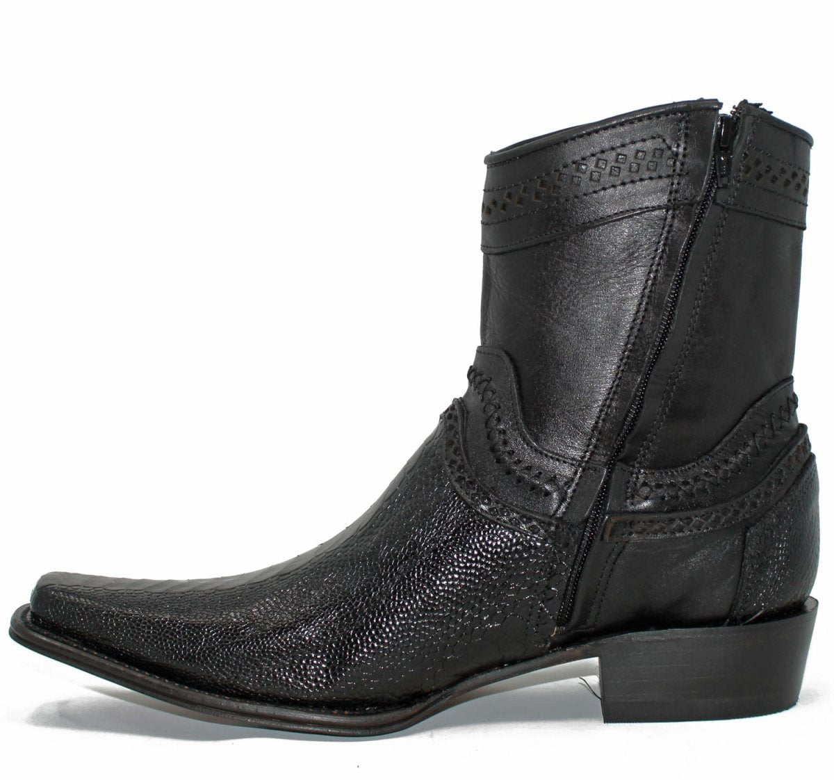 Botines de Pata de Avestruz Original Horma Europea Cuadrada Negro LAB-76B0505